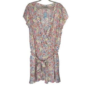 Loft White Floral Print Romper Size 18 Petite petal sleeve NWT waist tie